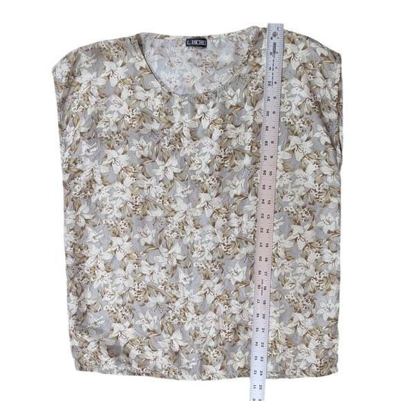 Vintage 100% Silk Floral Blouse Neutral Botanical Print Lightweight Top L. BICHE - Picture 7 of 10